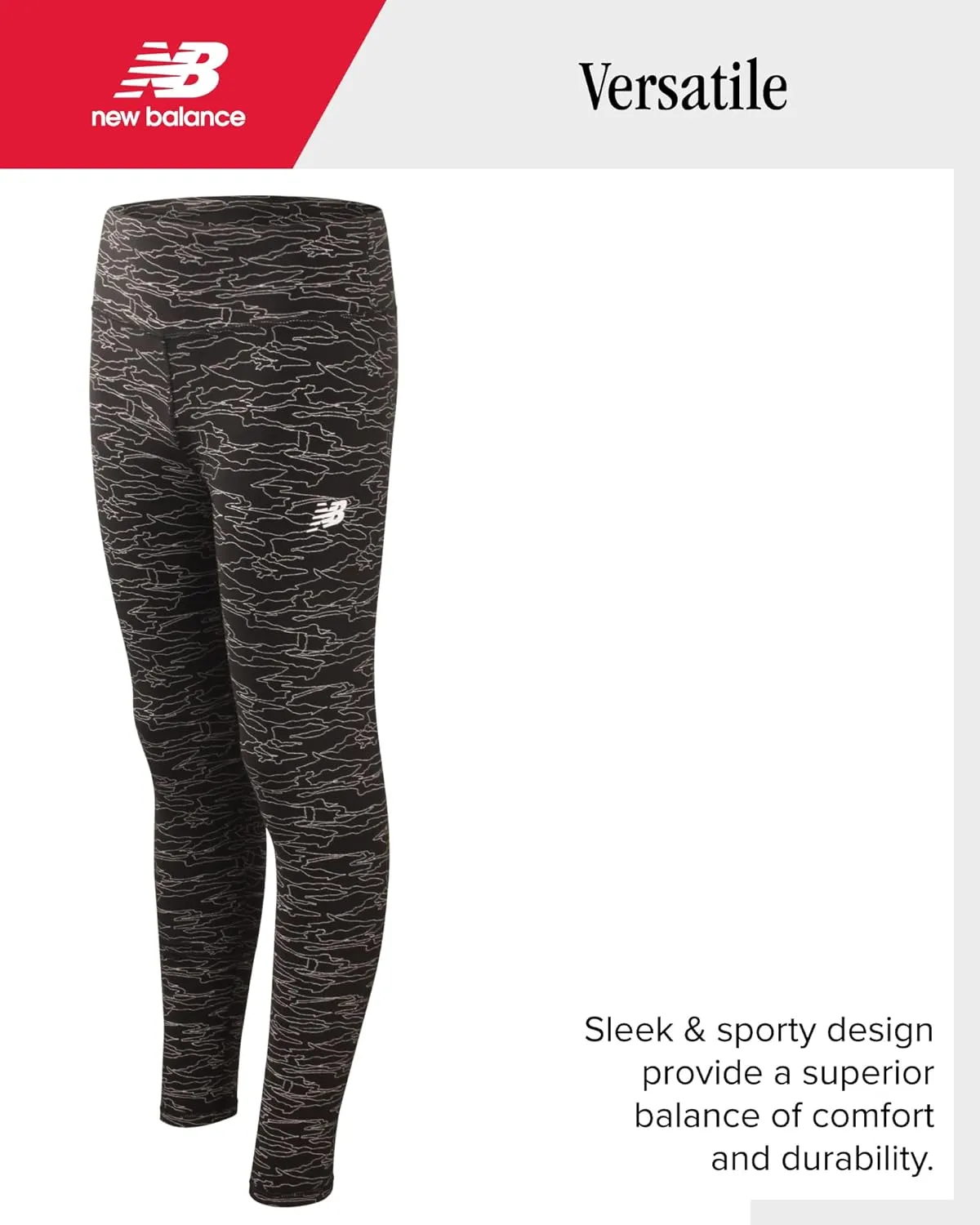 New Balance Girls' Active Leggings - 2 Pack Full Length Performance Yoga Pants (7-16)