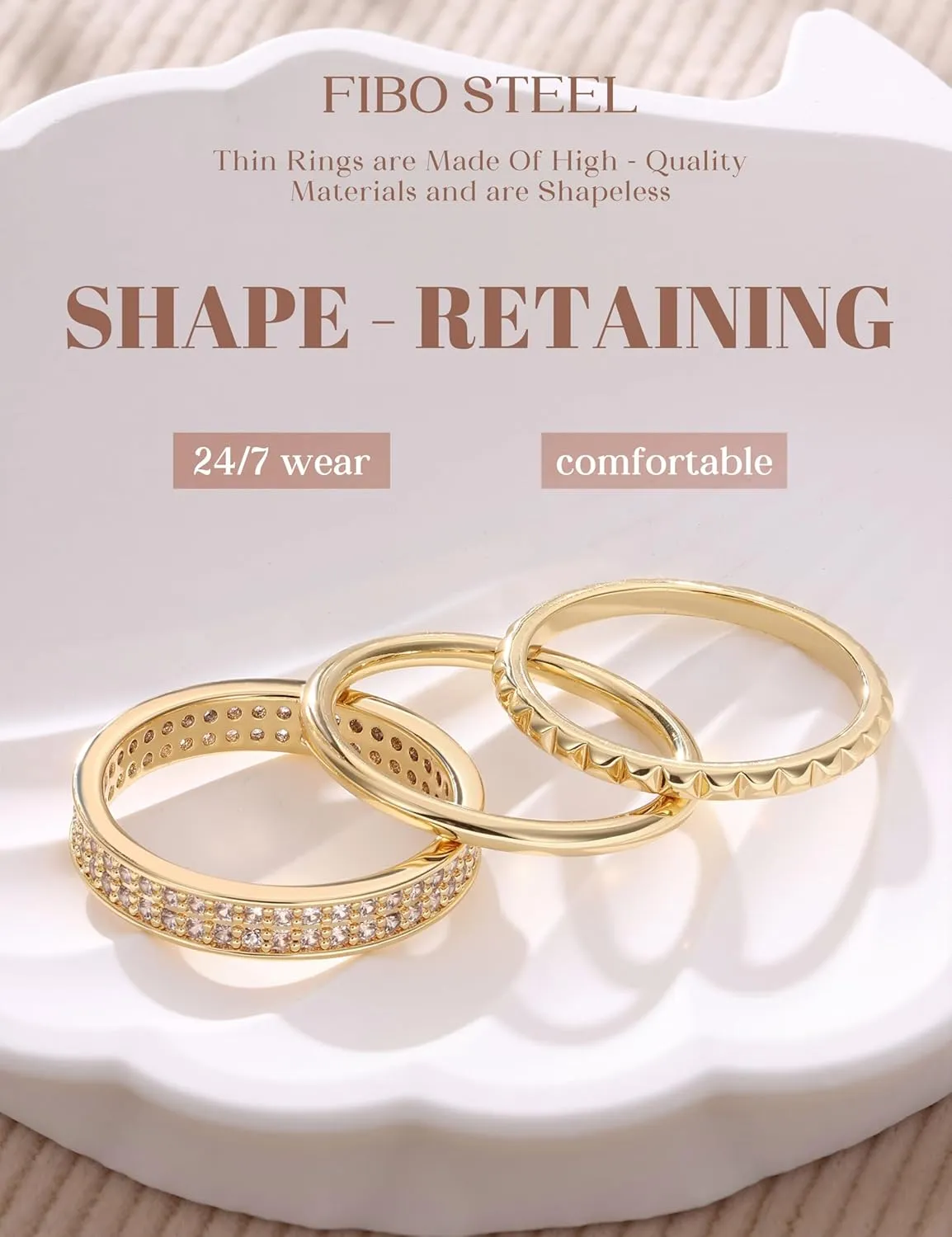 Non Tarnish Gold Silver Stackable Rings for Women - 14K Gold Plated Waterproof Stacking Thin Chunky Bands Cubic Zirconia Thumb Ring Set 2-4mm Trendy Statement Promise Engagement Rings Size 5-10