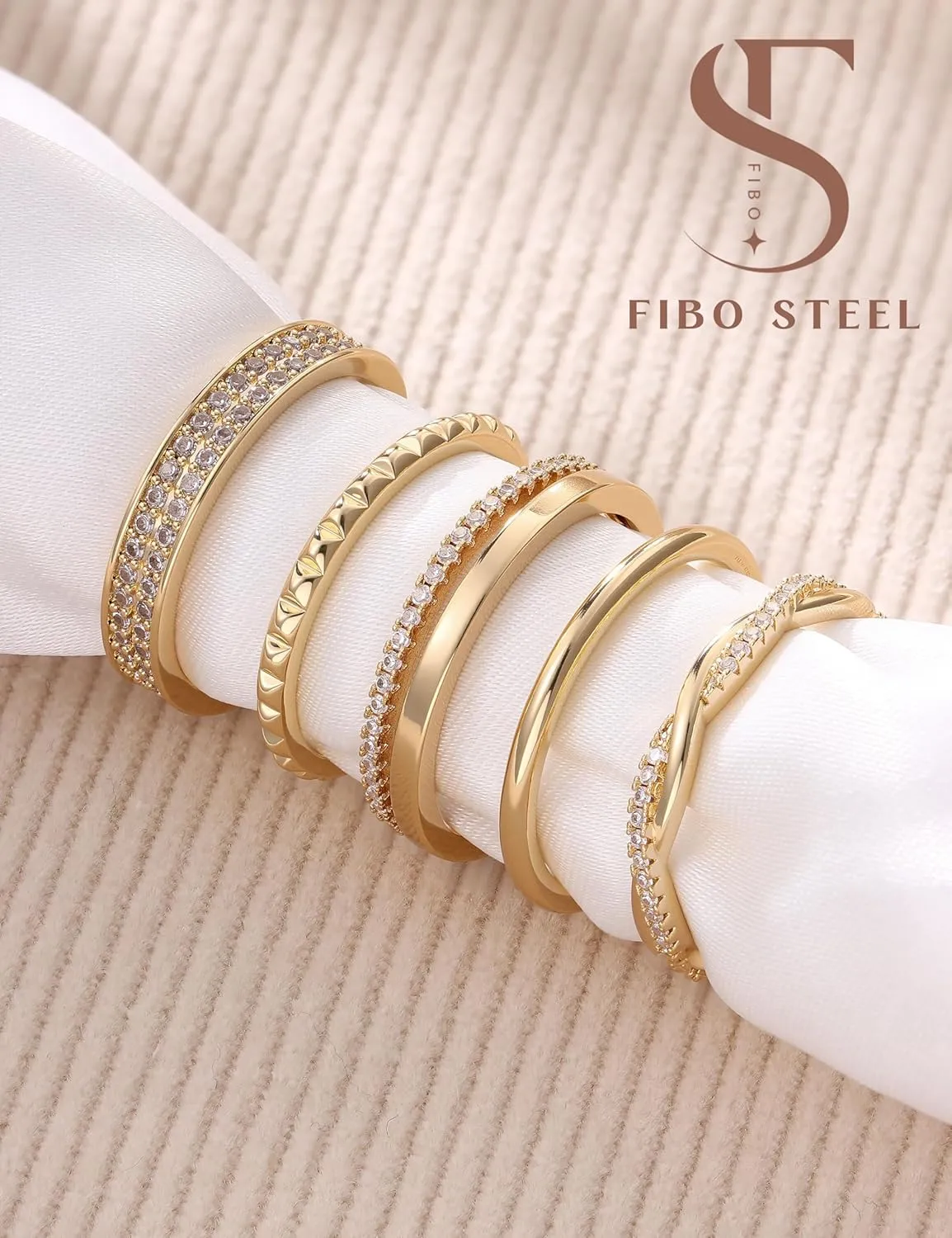 Non Tarnish Gold Silver Stackable Rings for Women - 14K Gold Plated Waterproof Stacking Thin Chunky Bands Cubic Zirconia Thumb Ring Set 2-4mm Trendy Statement Promise Engagement Rings Size 5-10