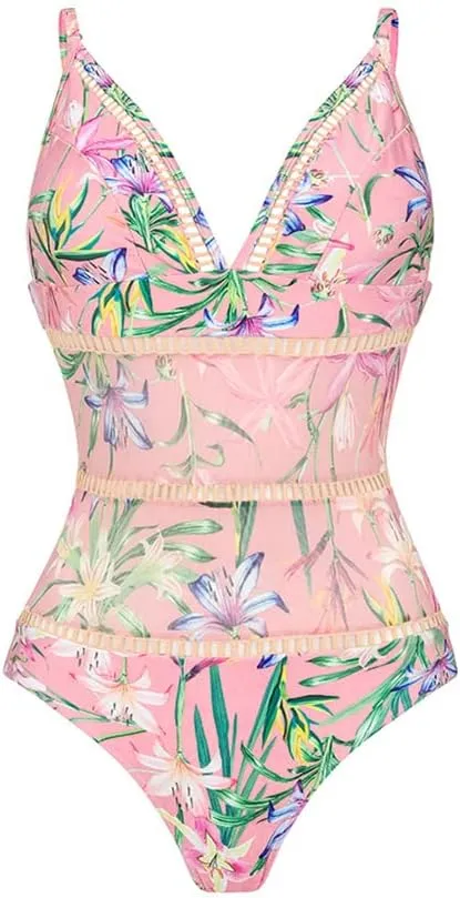 OBEEII Womens One Piece Swimsuit with Cover up Skirt Set Retro Floral Tummy Control Bikini Matching Bathing Suit Beachwear