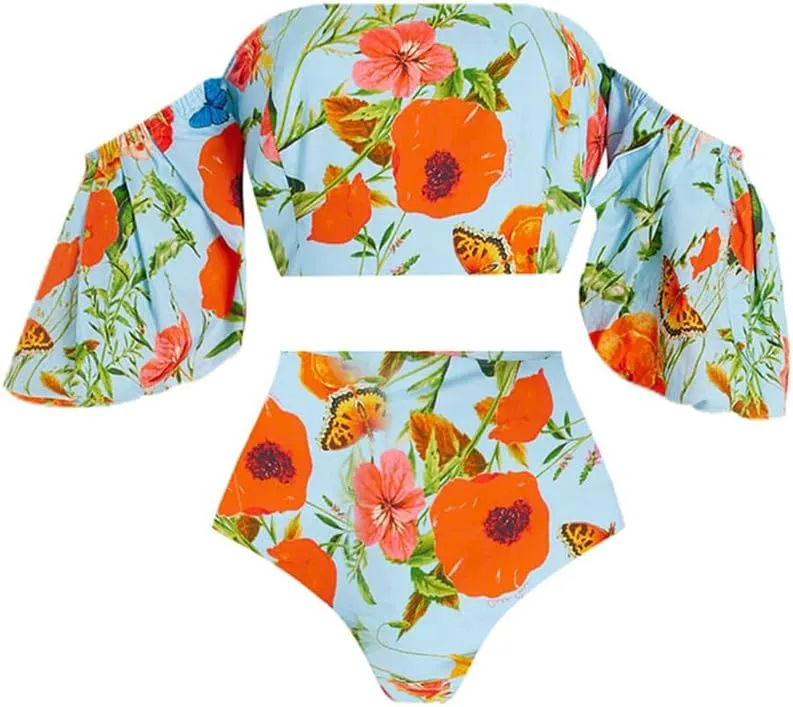 OBEEII Womens One Piece Swimsuit with Cover up Skirt Set Retro Floral Tummy Control Bikini Matching Bathing Suit Beachwear