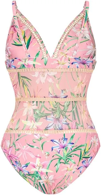 OBEEII Womens One Piece Swimsuit with Cover up Skirt Set Retro Floral Tummy Control Bikini Matching Bathing Suit Beachwear