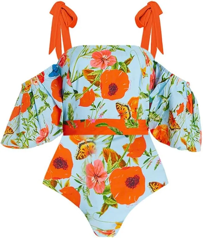 OBEEII Womens One Piece Swimsuit with Cover up Skirt Set Retro Floral Tummy Control Bikini Matching Bathing Suit Beachwear