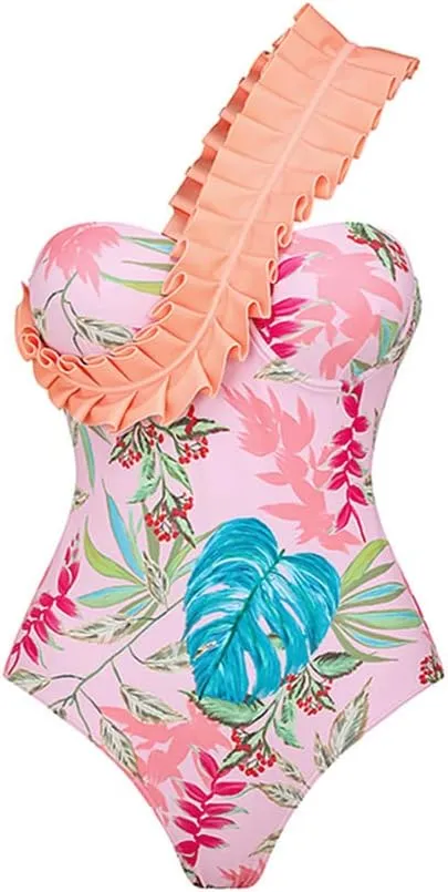 OBEEII Womens One Piece Swimsuit with Cover up Skirt Set Retro Floral Tummy Control Bikini Matching Bathing Suit Beachwear