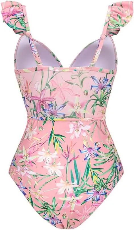 OBEEII Womens One Piece Swimsuit with Cover up Skirt Set Retro Floral Tummy Control Bikini Matching Bathing Suit Beachwear