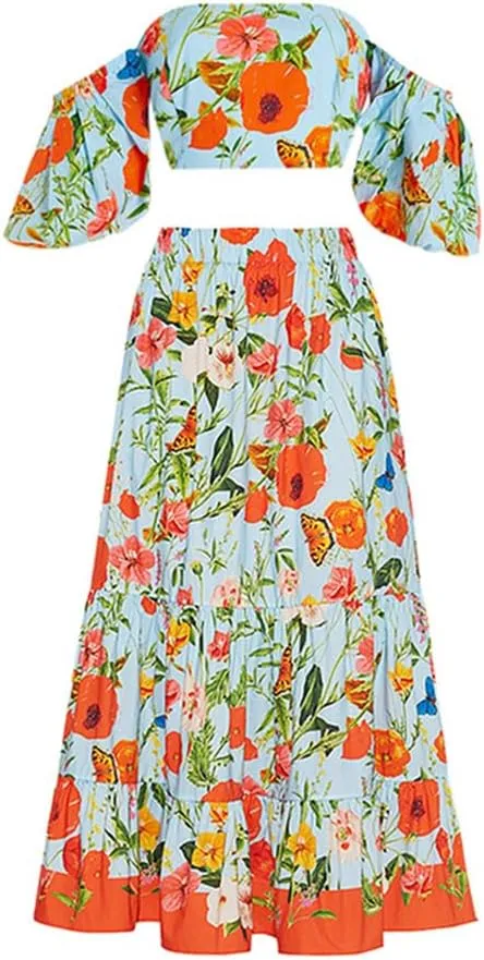 OBEEII Womens One Piece Swimsuit with Cover up Skirt Set Retro Floral Tummy Control Bikini Matching Bathing Suit Beachwear