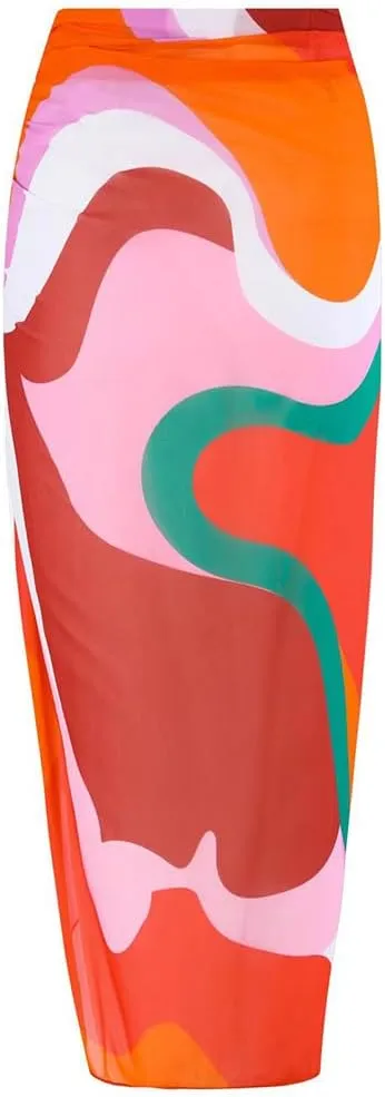 ODASDO Women One Piece Swimsuit with Beach Cover Ups Wrap Skirt Sarong Retro Floral Print Bathing Suit Vacation Beachwear