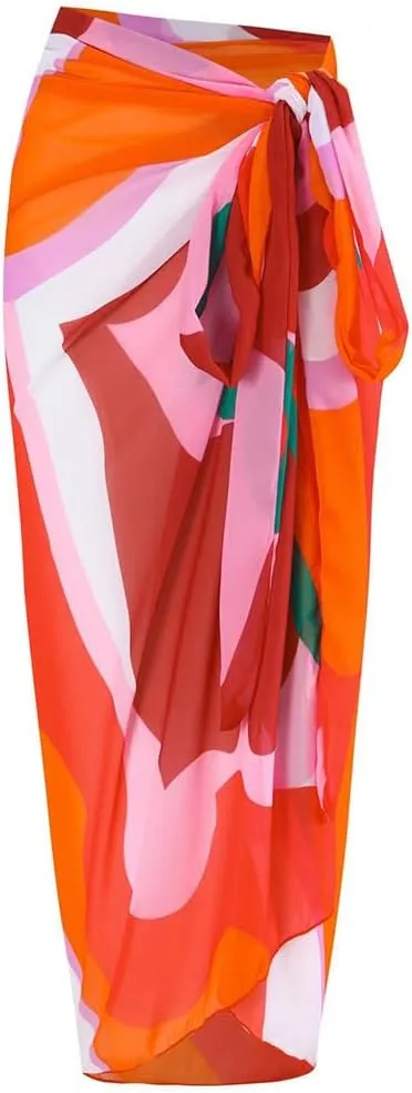 ODASDO Women One Piece Swimsuit with Beach Cover Ups Wrap Skirt Sarong Retro Floral Print Bathing Suit Vacation Beachwear