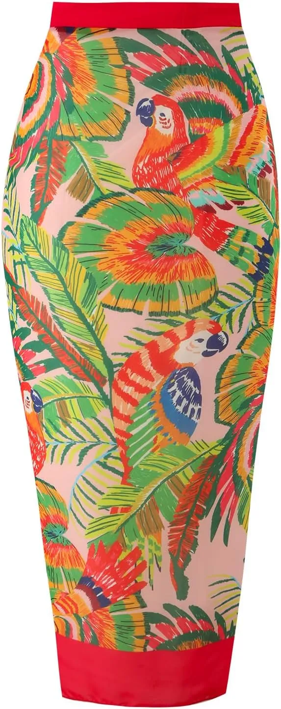 ODASDO Women's One Piece Swimsuit with Beach Cover Ups Wrap Skirt Sarong Retro Floral Print Monokini Tummy Control Swimwear