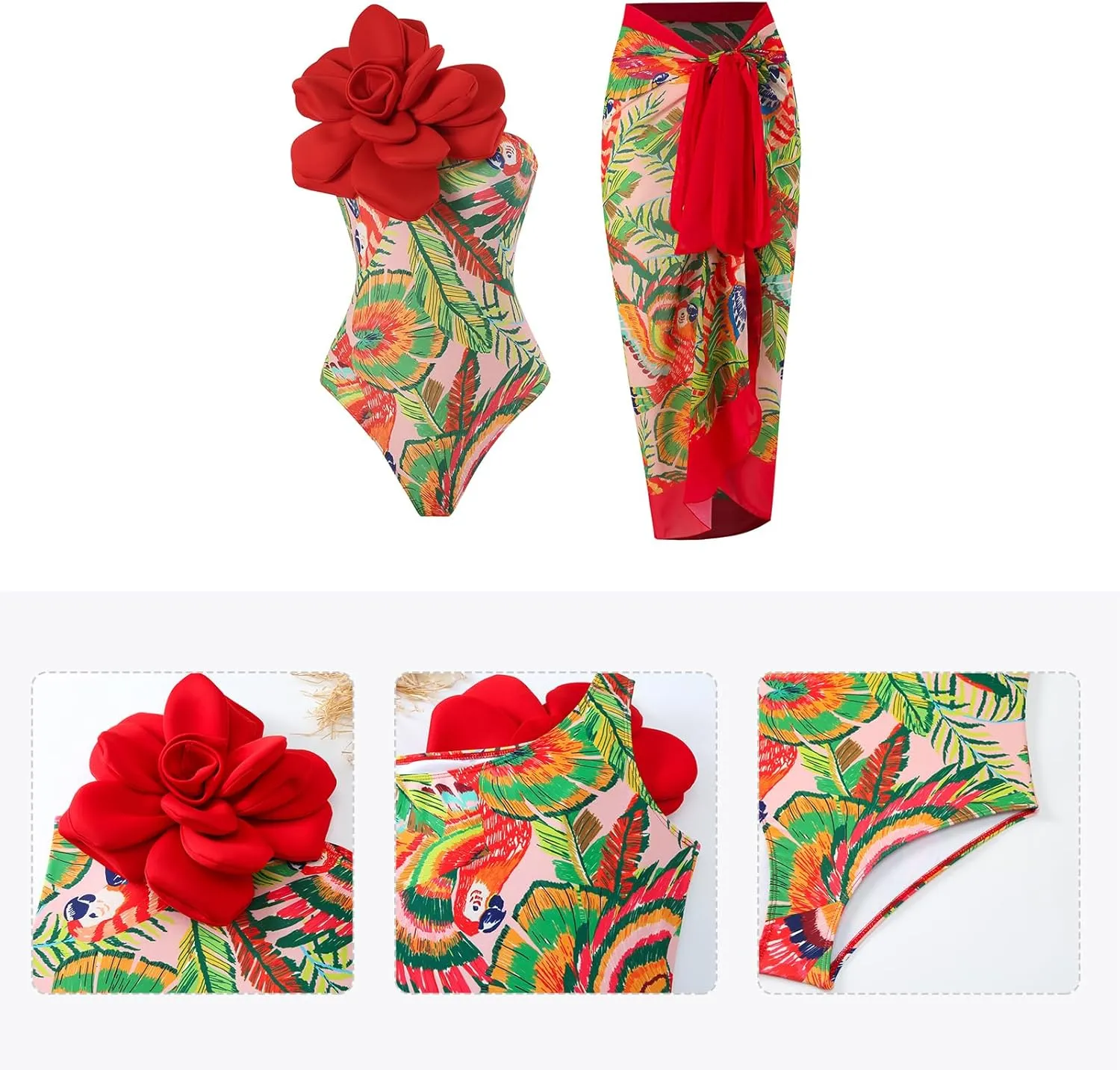 ODASDO Women's One Piece Swimsuit with Beach Cover Ups Wrap Skirt Sarong Retro Floral Print Monokini Tummy Control Swimwear