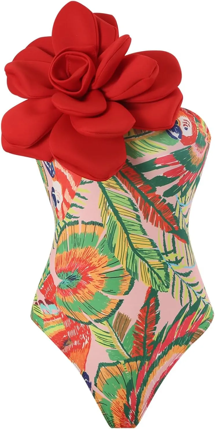 ODASDO Women's One Piece Swimsuit with Beach Cover Ups Wrap Skirt Sarong Retro Floral Print Monokini Tummy Control Swimwear