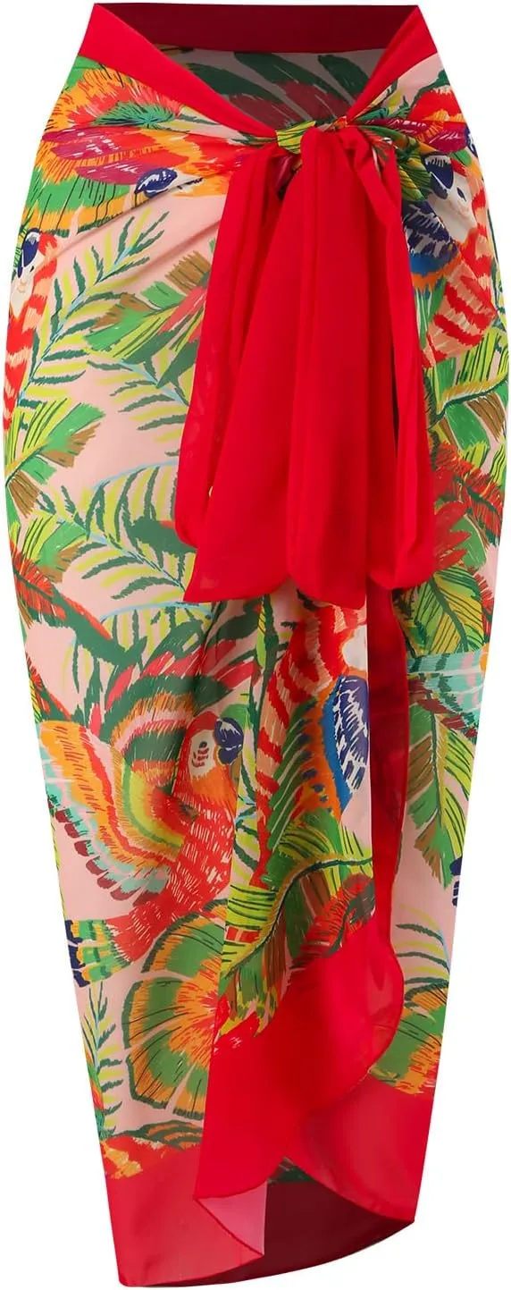 ODASDO Women's One Piece Swimsuit with Beach Cover Ups Wrap Skirt Sarong Retro Floral Print Monokini Tummy Control Swimwear