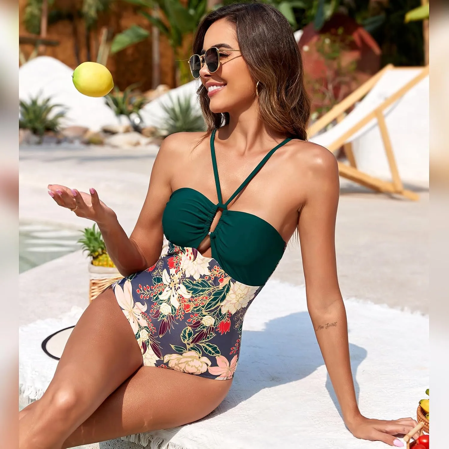ODIZLI Women's Swimming Suit Floral Print Swimsuit and Skirt Beach Cover Up Sarong Bathing Suit