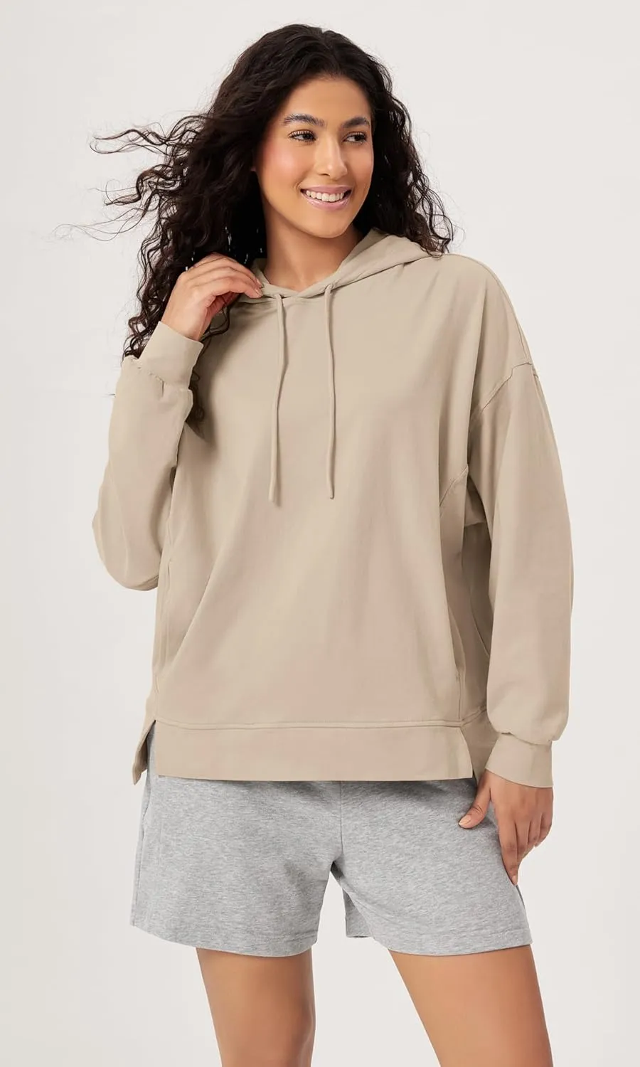 ODODOS Women's Purevibe Cotton Oversized Hoodies Side Slit Sweatshirts Long Sleeve Pullover Top with Pocket