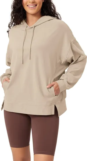 ODODOS Women's Purevibe Cotton Oversized Hoodies Side Slit Sweatshirts Long Sleeve Pullover Top with Pocket