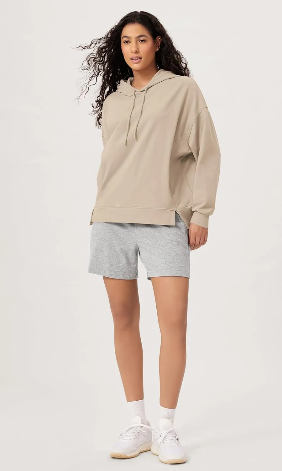 ODODOS Women's Purevibe Cotton Oversized Hoodies Side Slit Sweatshirts Long Sleeve Pullover Top with Pocket
