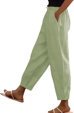 Office Attire for Women 2025 Linen Wide Leg Casual Loose Drawstring Low Waist Beach Palazzo Harem Pants with Pockets