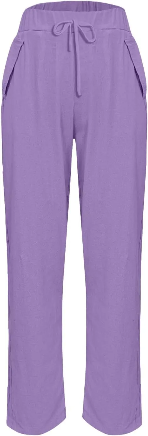 Office Attire for Women 2025 Linen Wide Leg Casual Loose Drawstring Low Waist Beach Palazzo Harem Pants with Pockets
