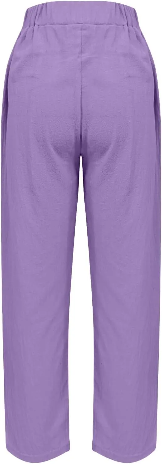 Office Attire for Women 2025 Linen Wide Leg Casual Loose Drawstring Low Waist Beach Palazzo Harem Pants with Pockets