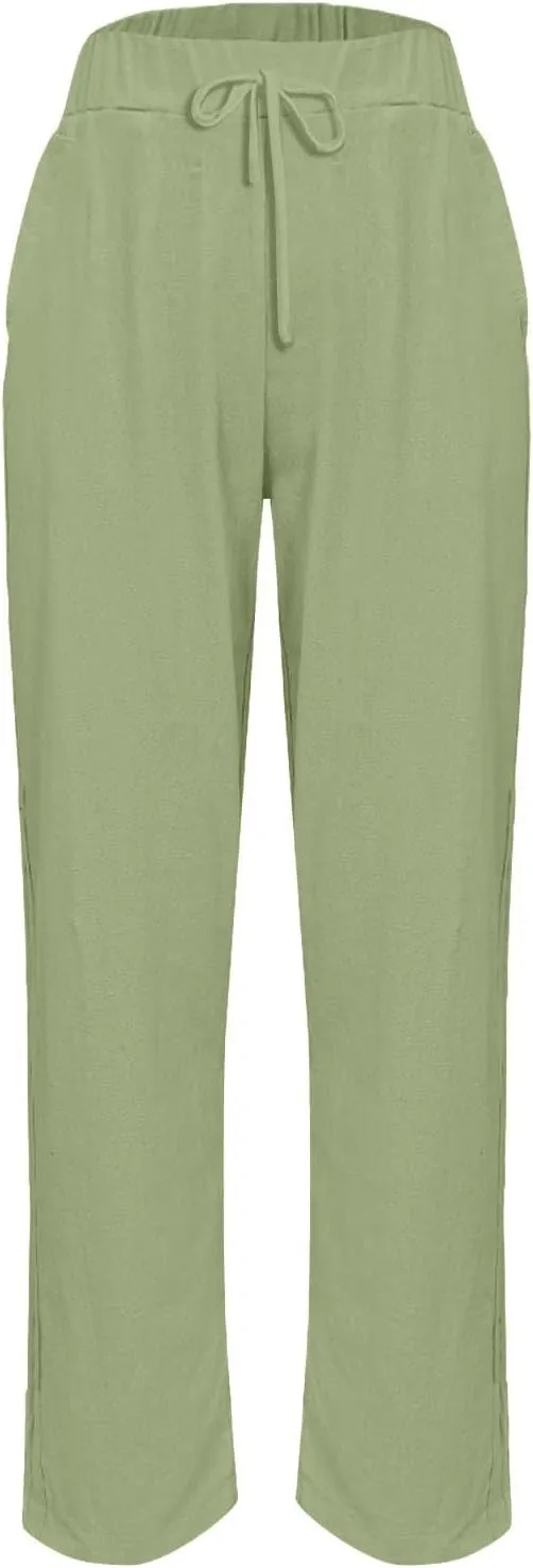 Office Attire for Women 2025 Linen Wide Leg Casual Loose Drawstring Low Waist Beach Palazzo Harem Pants with Pockets