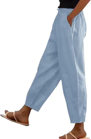 Office Attire for Women 2025 Linen Wide Leg Casual Loose Drawstring Low Waist Beach Palazzo Harem Pants with Pockets