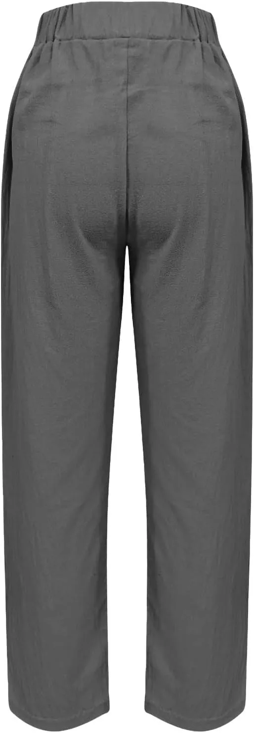 Office Attire for Women 2025 Linen Wide Leg Casual Loose Drawstring Low Waist Beach Palazzo Harem Pants with Pockets