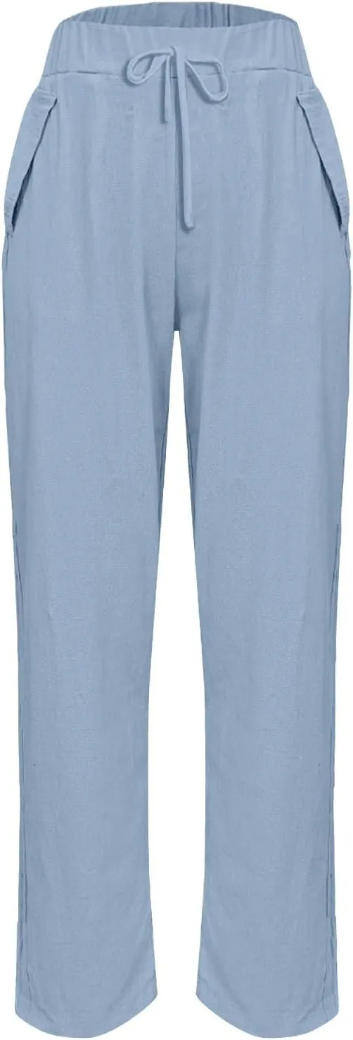 Office Attire for Women 2025 Linen Wide Leg Casual Loose Drawstring Low Waist Beach Palazzo Harem Pants with Pockets