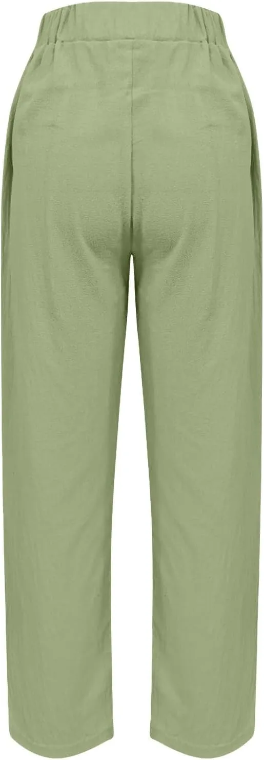 Office Attire for Women 2025 Linen Wide Leg Casual Loose Drawstring Low Waist Beach Palazzo Harem Pants with Pockets