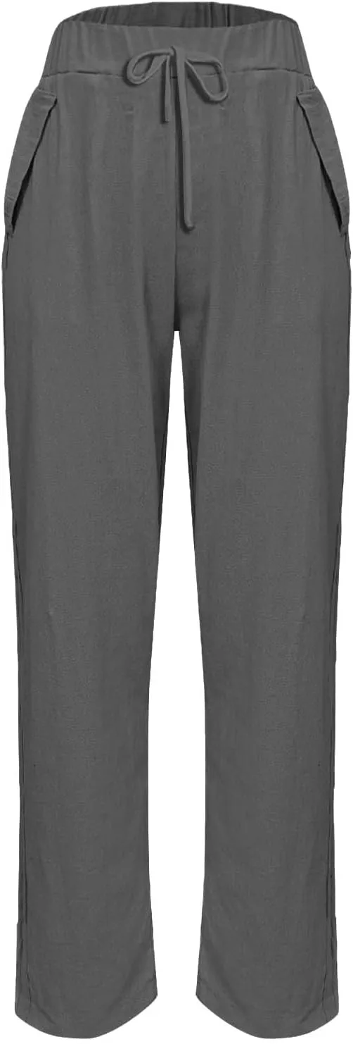 Office Attire for Women 2025 Linen Wide Leg Casual Loose Drawstring Low Waist Beach Palazzo Harem Pants with Pockets