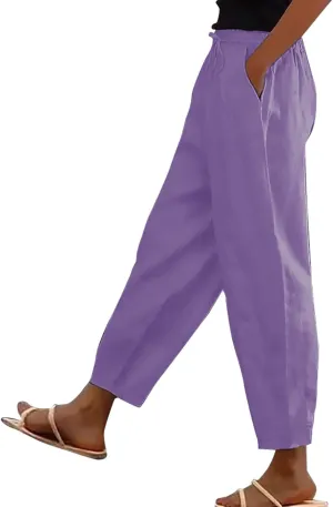 Office Attire for Women 2025 Linen Wide Leg Casual Loose Drawstring Low Waist Beach Palazzo Harem Pants with Pockets