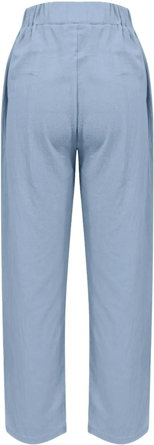 Office Attire for Women 2025 Linen Wide Leg Casual Loose Drawstring Low Waist Beach Palazzo Harem Pants with Pockets