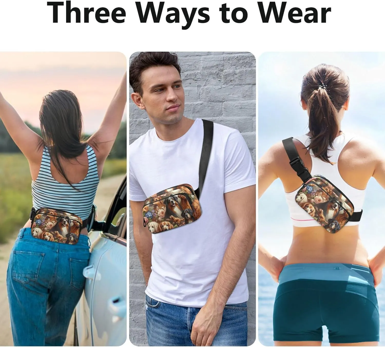 Oil Painting Artistic Image Cut Different Women Fanny Packs Trendy Everywhere Belt Bag Waterproof Crossbody Waist Pack