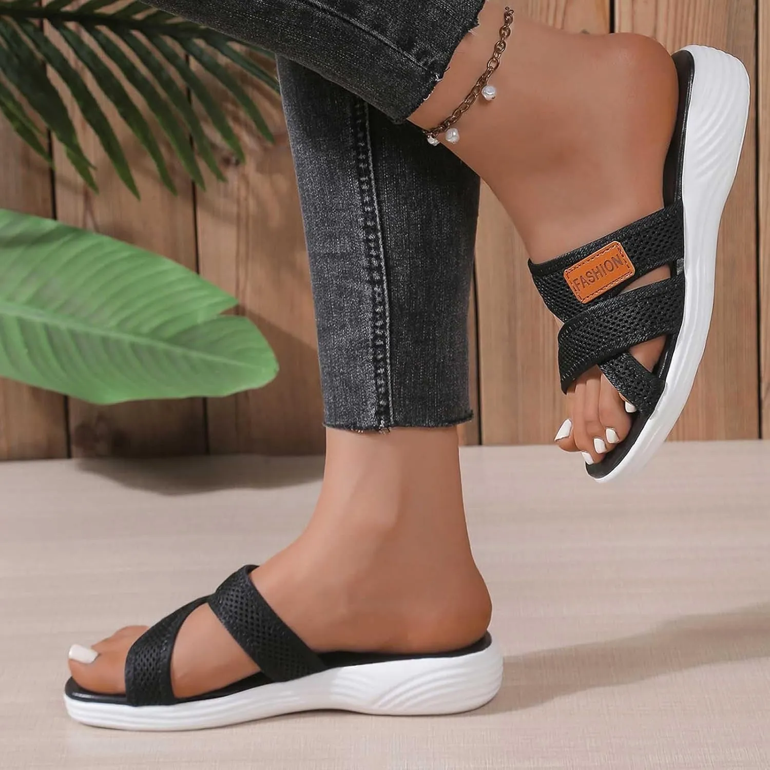 Orthopedic Sandals for Women, Hollow Mesh Slide Sandal with Arch Support Comfortable Beach Shoes