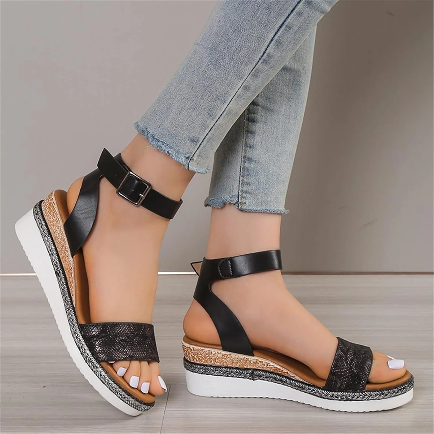 Orthopedic Sandals for Women,Walking Slippers with Arch Support Wedge Open Toe Ankle Strap Platform Slip on Sandals Beach