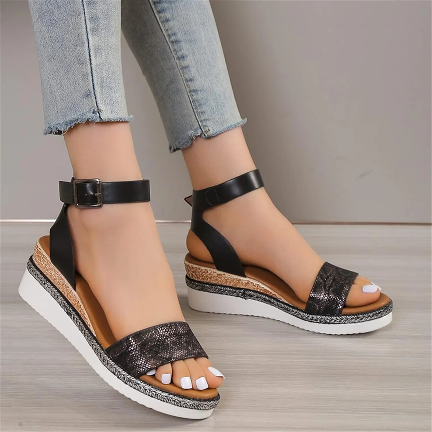 Orthopedic Sandals for Women,Walking Slippers with Arch Support Wedge Open Toe Ankle Strap Platform Slip on Sandals Beach