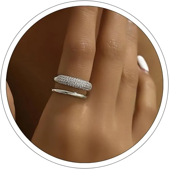 Otxas Silver Rings for Women Non Tarnish Chunky Silver Rings Size 6-10 Stackable Womens Rings with Cubic Zirconia Thumb Rings Silver Wedding Band Women Ring Jewelry