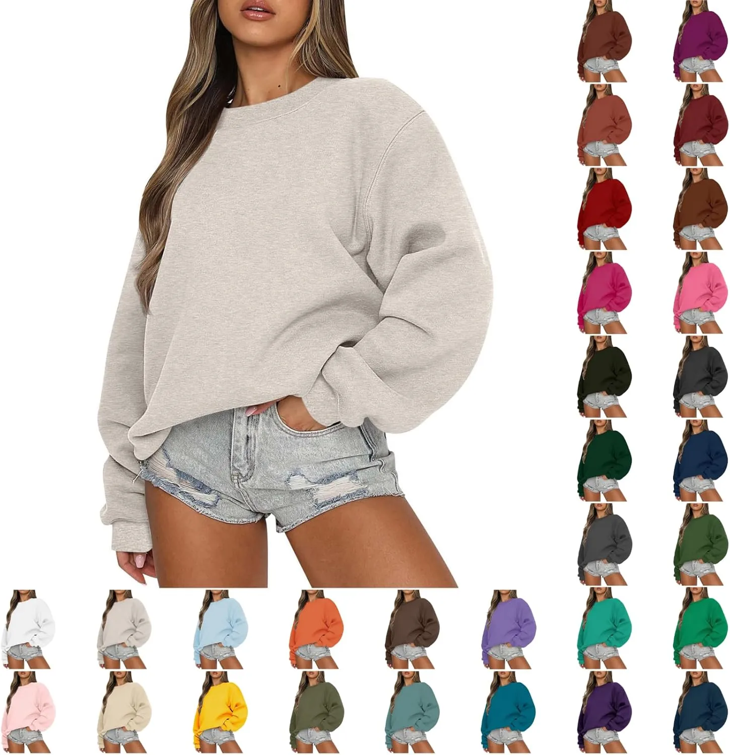 Oversized Sweatshirts for Women Fall 2024 Trendy Preppy Solid Crewneck Pullover Casual Loose Fit Drop Shoulder Outfit