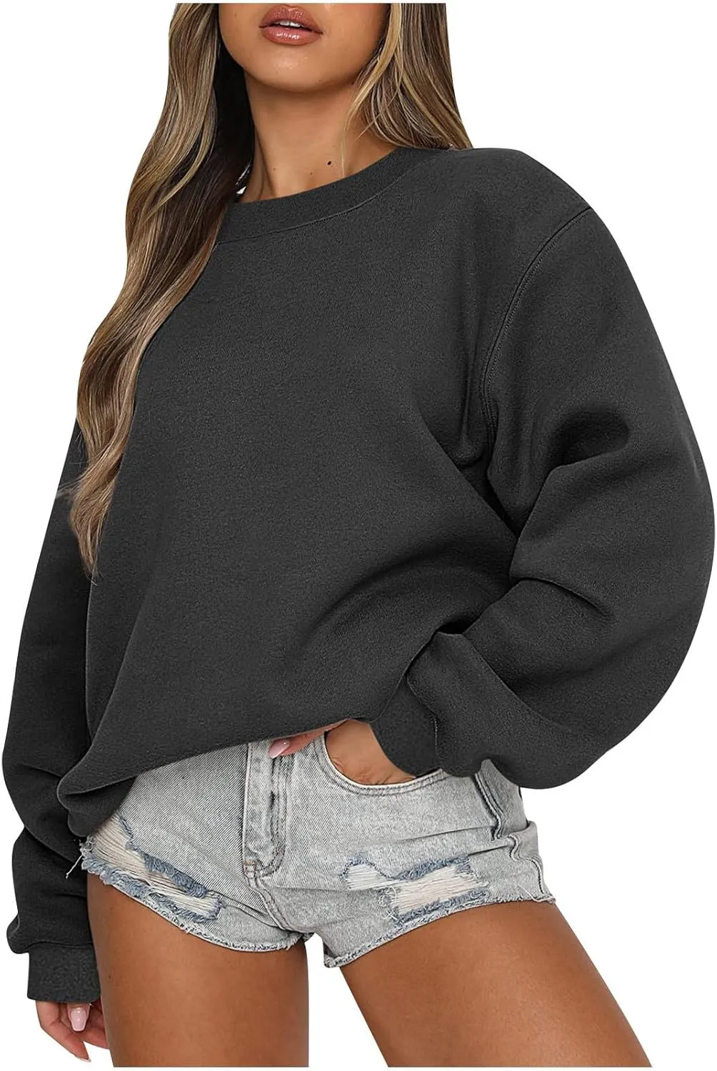 Oversized Sweatshirts for Women Fall 2024 Trendy Preppy Solid Crewneck Pullover Casual Loose Fit Drop Shoulder Outfit