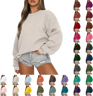 Oversized Sweatshirts for Women Fall 2024 Trendy Preppy Solid Crewneck Pullover Casual Loose Fit Drop Shoulder Outfit