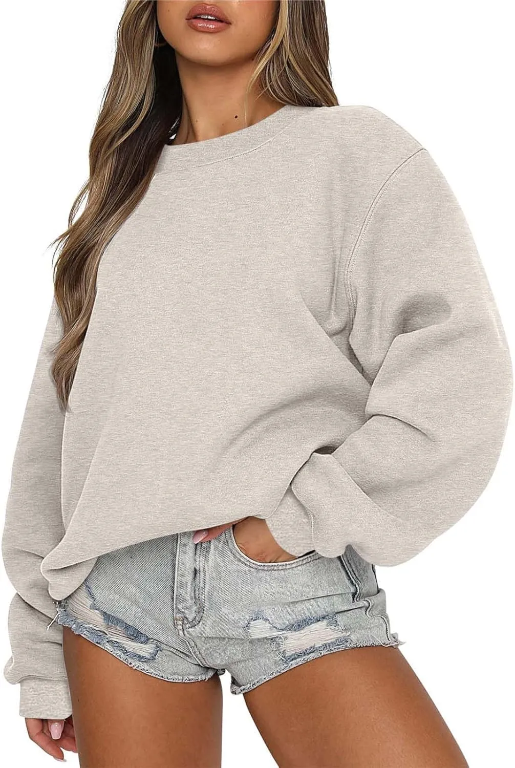 Oversized Sweatshirts for Women Fall 2024 Trendy Preppy Solid Crewneck Pullover Casual Loose Fit Drop Shoulder Outfit