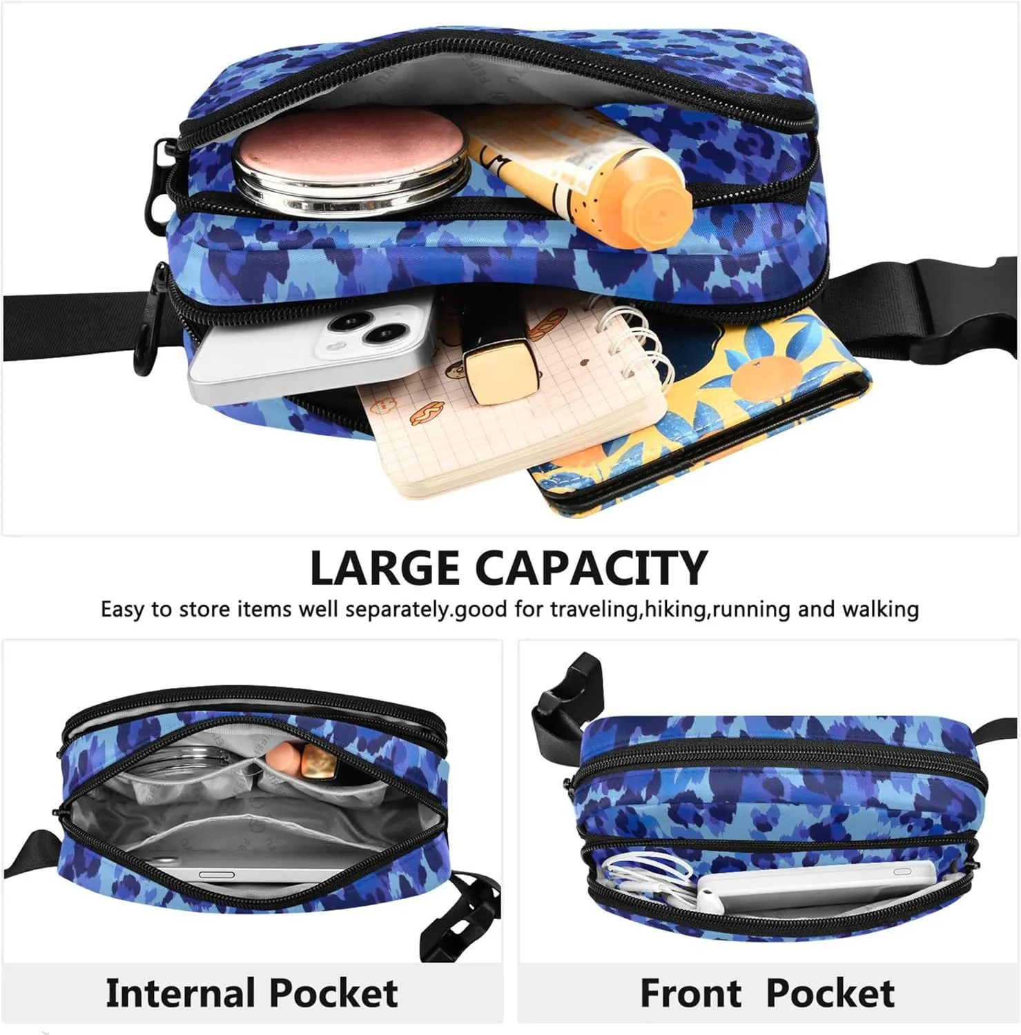 Panther Fanny Packs Women Colorful Large Hip Belt Bag Waterproof Cross Body Waist Pack