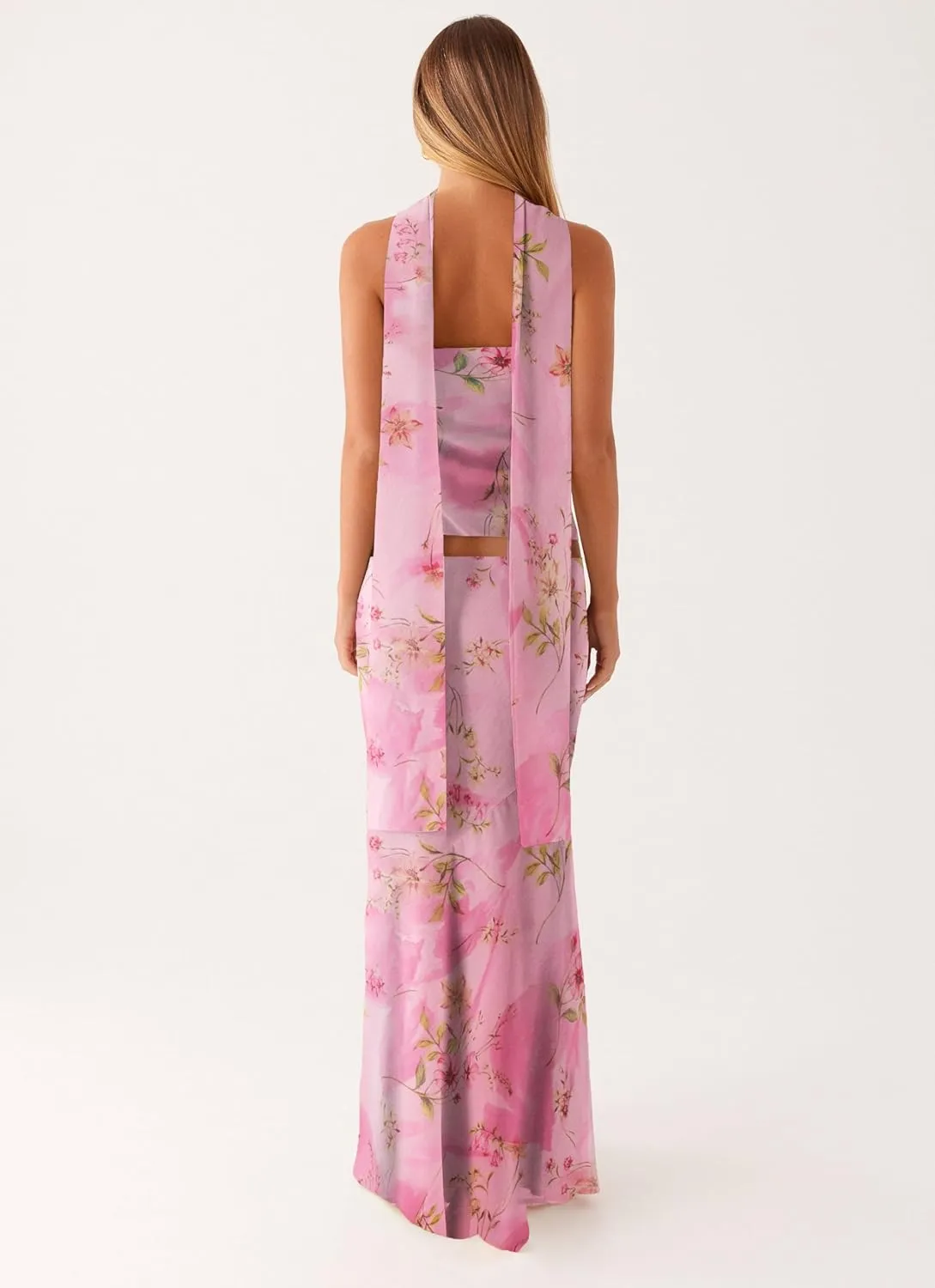 Passec Vintage Lace Maxi Skirt Set Women 2 Piece Outfit Strapless Split Tube Top and Maxi Skirt Set Going Out