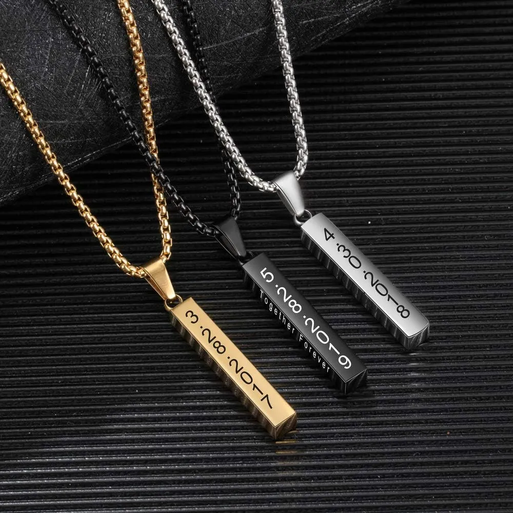 Personalized 3D Vertical Bar Necklace - Custom Name Necklace for Men Him Engraved Text Bar Necklace 4 Sided for Boyfriend Husband Vertical Cuboid Bar Pendant Necklace Jewelry for Couples Friends