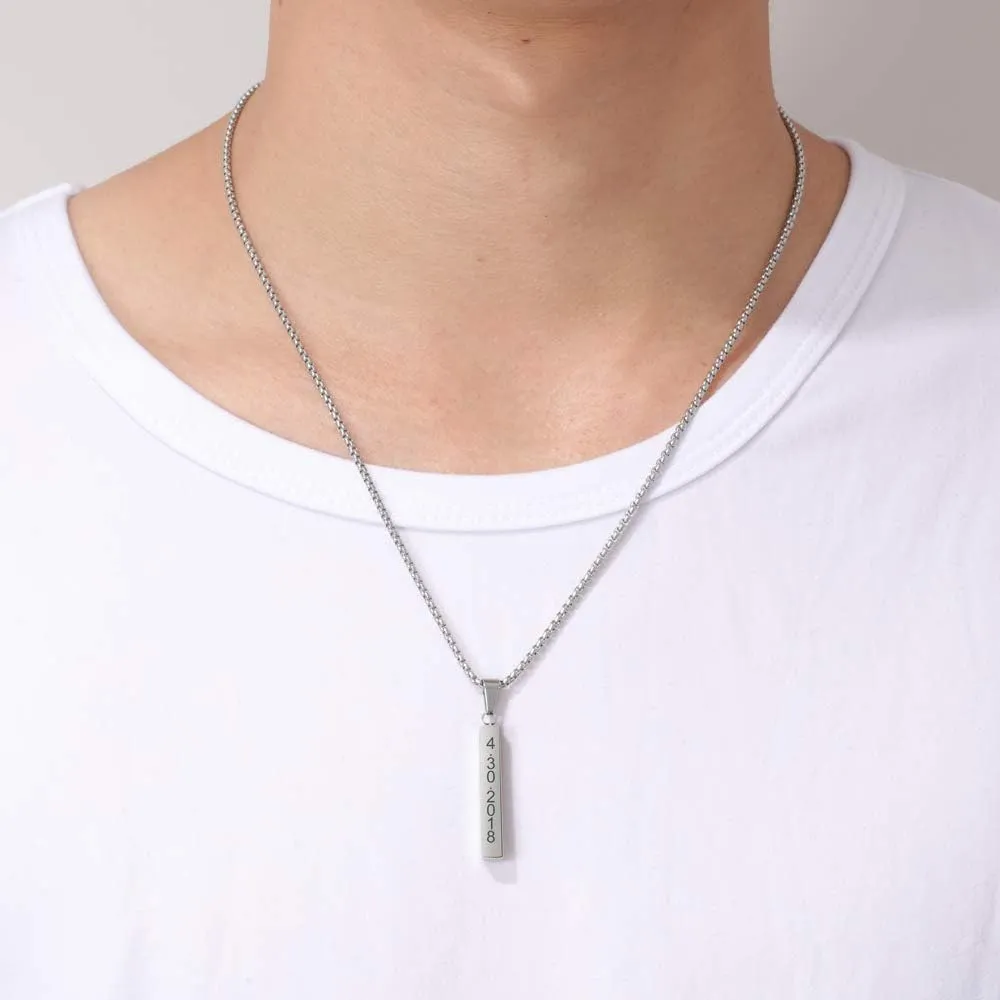 Personalized 3D Vertical Bar Necklace - Custom Name Necklace for Men Him Engraved Text Bar Necklace 4 Sided for Boyfriend Husband Vertical Cuboid Bar Pendant Necklace Jewelry for Couples Friends