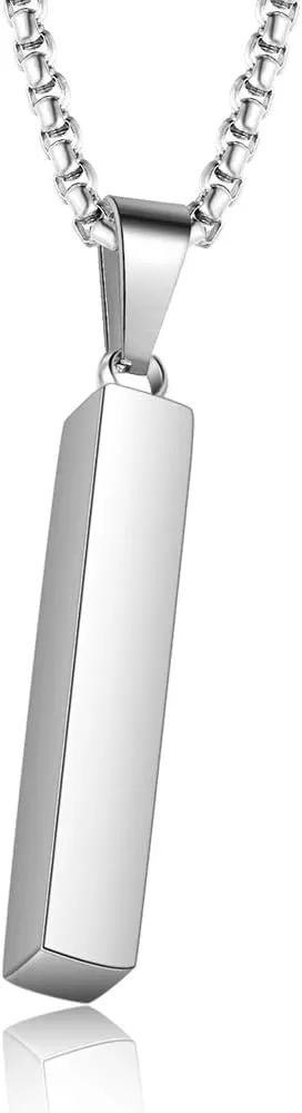 Personalized 3D Vertical Bar Necklace - Custom Name Necklace for Men Him Engraved Text Bar Necklace 4 Sided for Boyfriend Husband Vertical Cuboid Bar Pendant Necklace Jewelry for Couples Friends