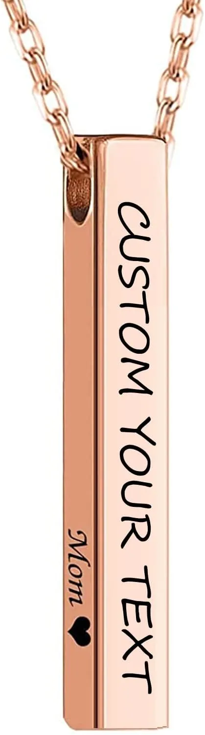 Personalized 4 Sided Vertical Bar Necklace Custom Text Engraved 3D Bar Pendant Stainless Steel Coordinate Jewelry for Couples