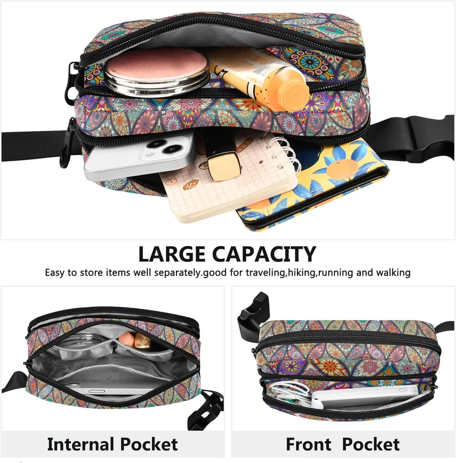 Personalized Bohemian Mandala Colorful Fanny Pack for Women Designer Belt Bag Hip Pack Waterproof Waist Bag for Women