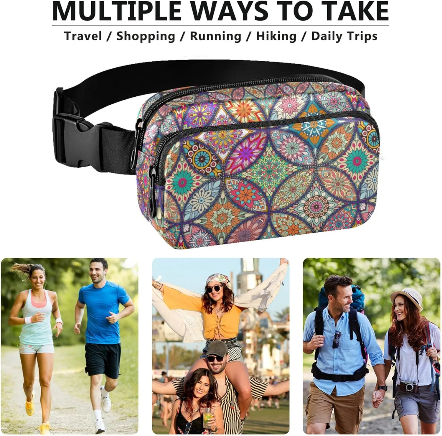 Personalized Bohemian Mandala Colorful Fanny Pack for Women Designer Belt Bag Hip Pack Waterproof Waist Bag for Women
