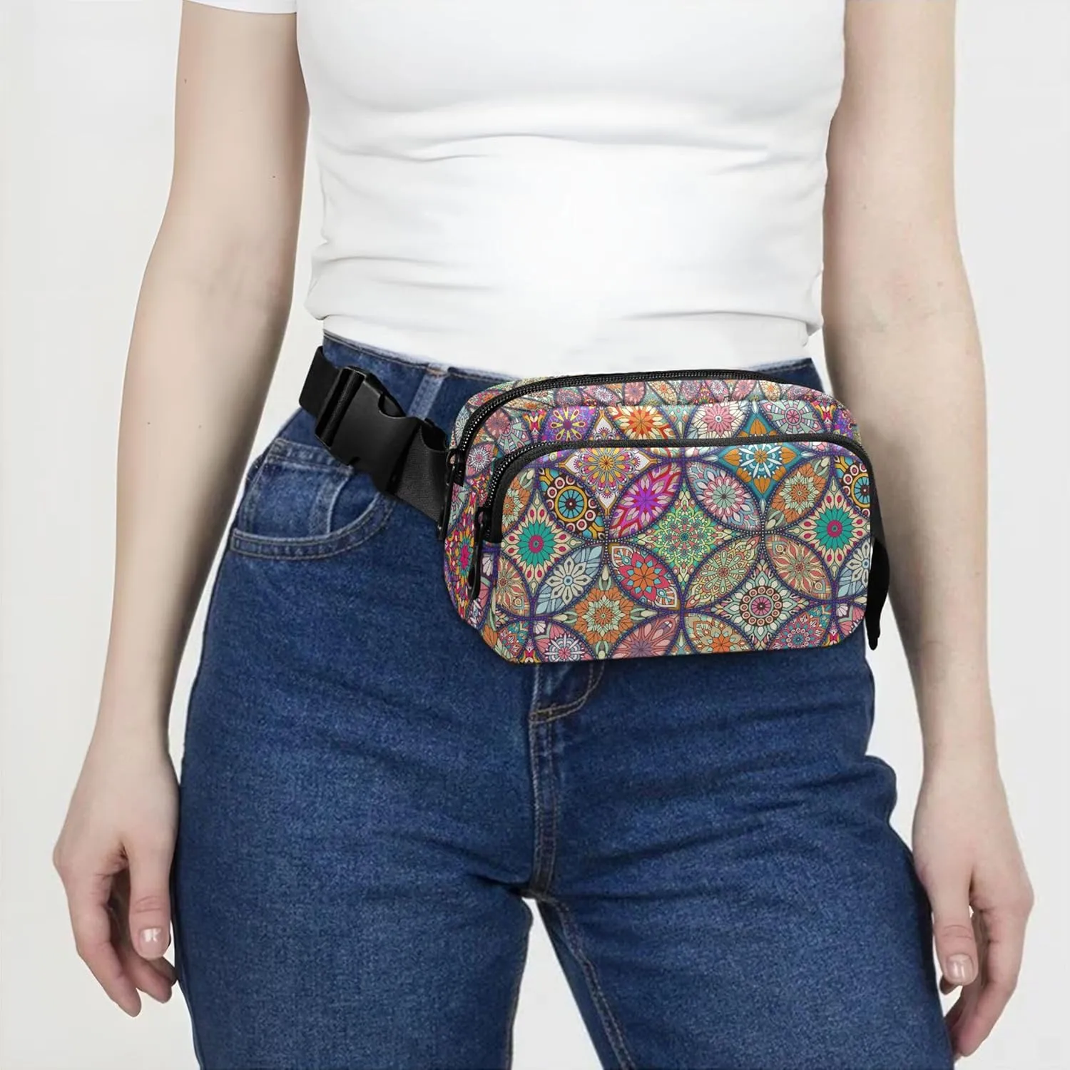 Personalized Bohemian Mandala Colorful Fanny Pack for Women Designer Belt Bag Hip Pack Waterproof Waist Bag for Women