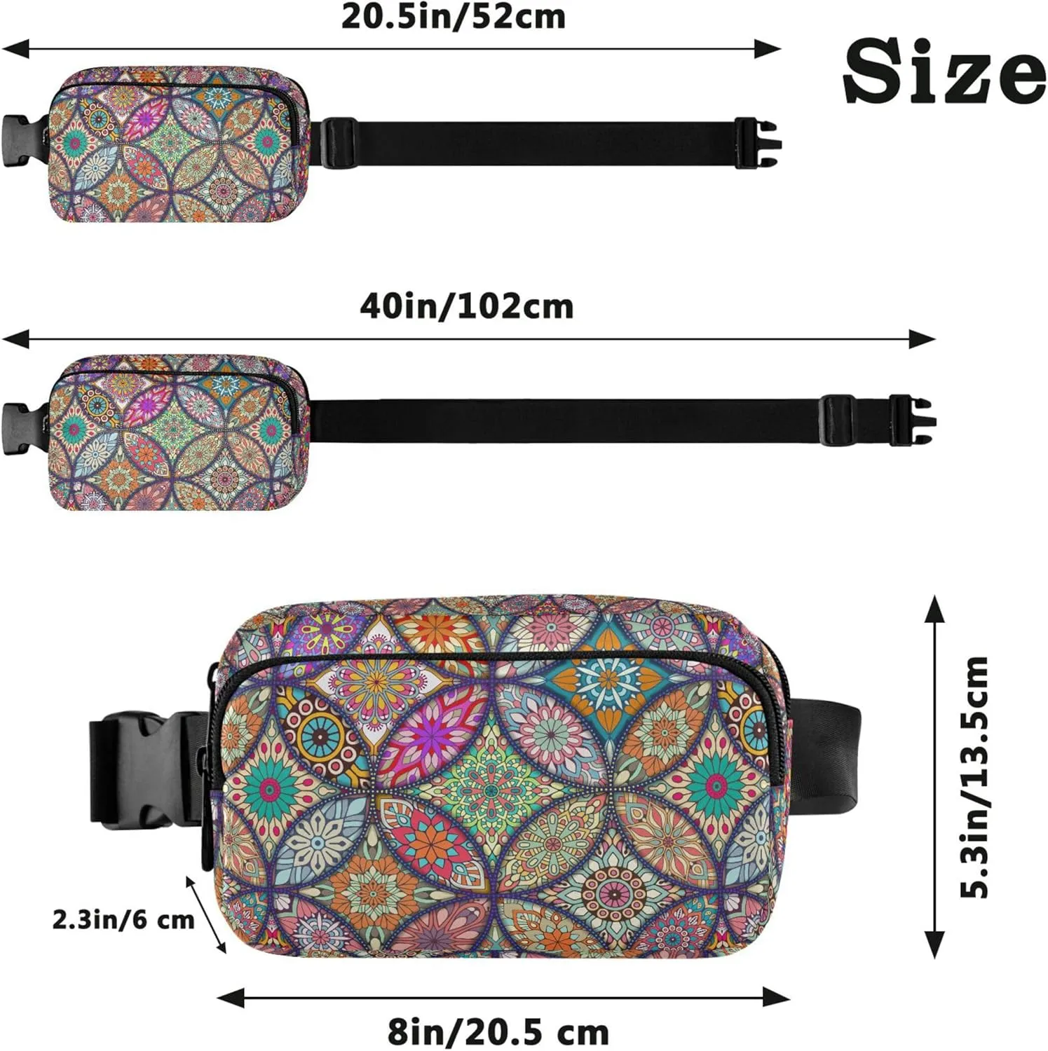 Personalized Bohemian Mandala Colorful Fanny Pack for Women Designer Belt Bag Hip Pack Waterproof Waist Bag for Women